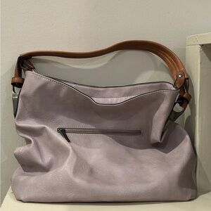 Lilac Shoulder Hobo Bag with Tan Handle